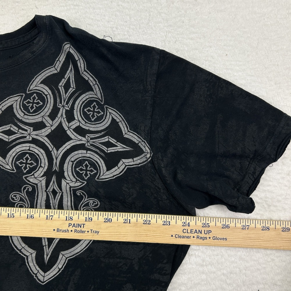 Vtg Affliction Shirt Mens XL Live‎ Fast Cross AOP Graphic Distressed Y2K Grunge - Picture 7 of 11